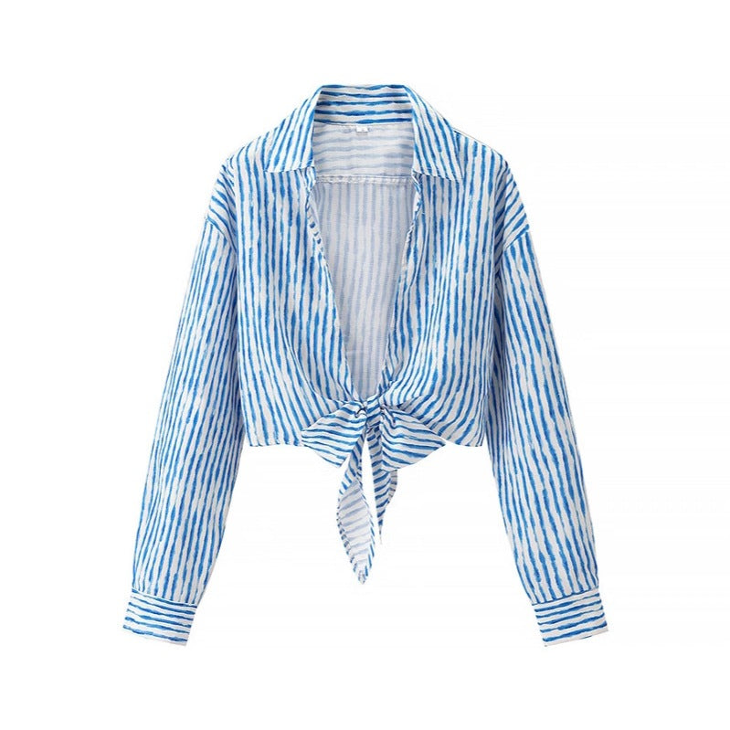 Femme Cropped Button-Up Tie-Front Shirt Stilla