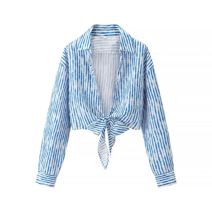 Femme Cropped Button-Up Tie-Front Shirt Stilla
