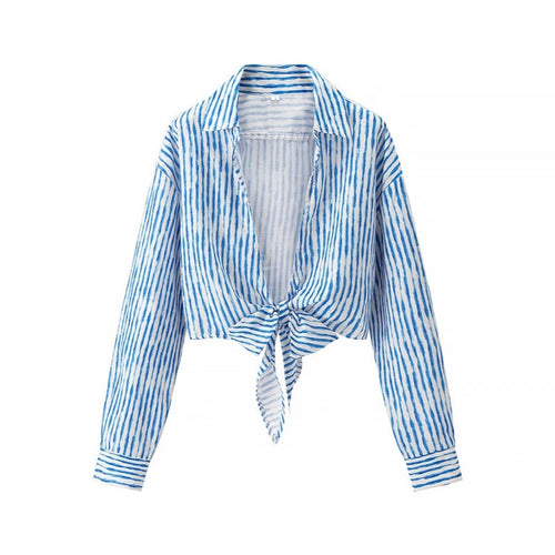 Femme Cropped Button-Up Tie-Front Shirt Stilla