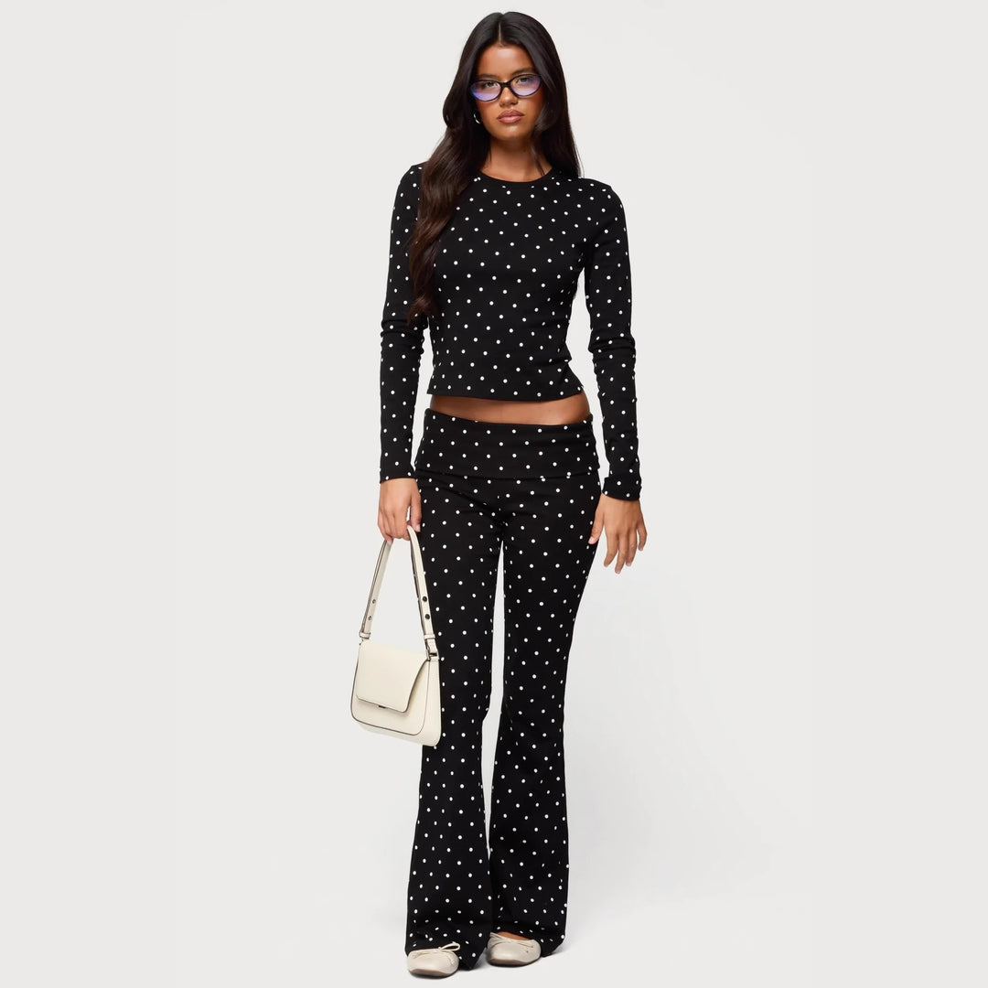 Dame Langærmet Polka-Dots Overdel og Leggings Set Skovae