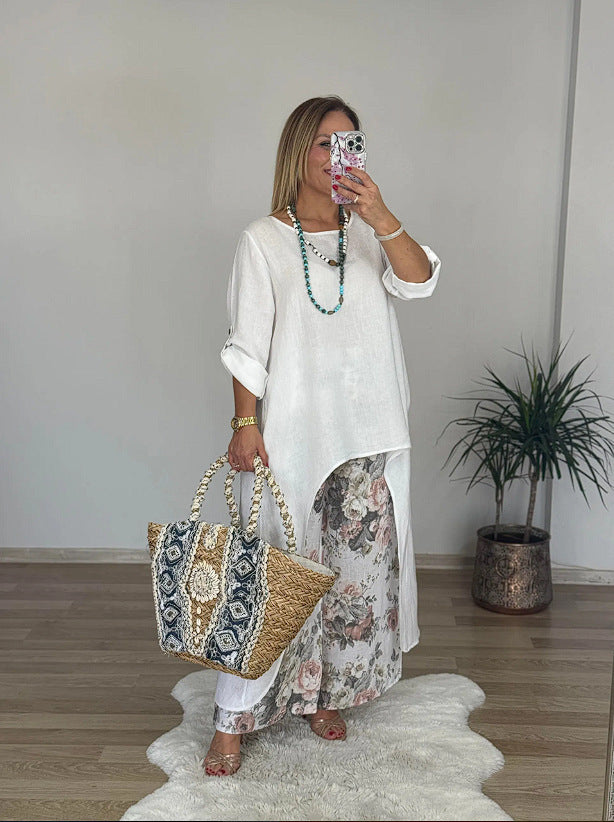 Dame Relaxed Fit Linned Tunika Top Stilla