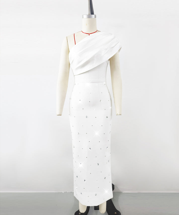 Dame Elegant stribet aftenkjole med asymmetrisk overdel og strålende applikationer Stilla