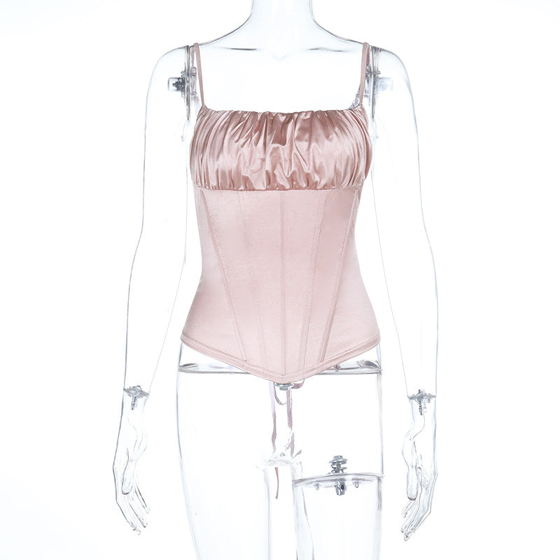 Dame Satin-Bustier med rynket overdel og justerbare stropper Skovae