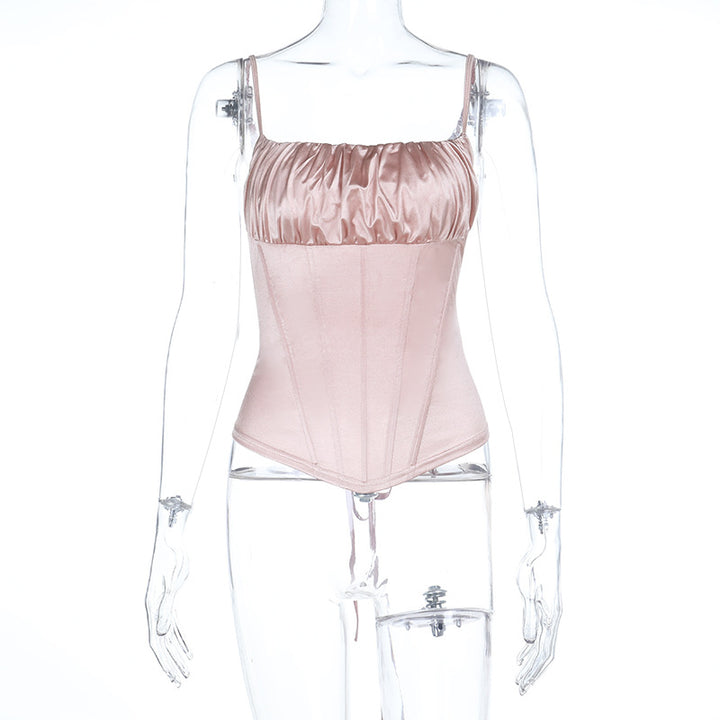 Dame Satin-Bustier med rynket overdel og justerbare stropper Skovae