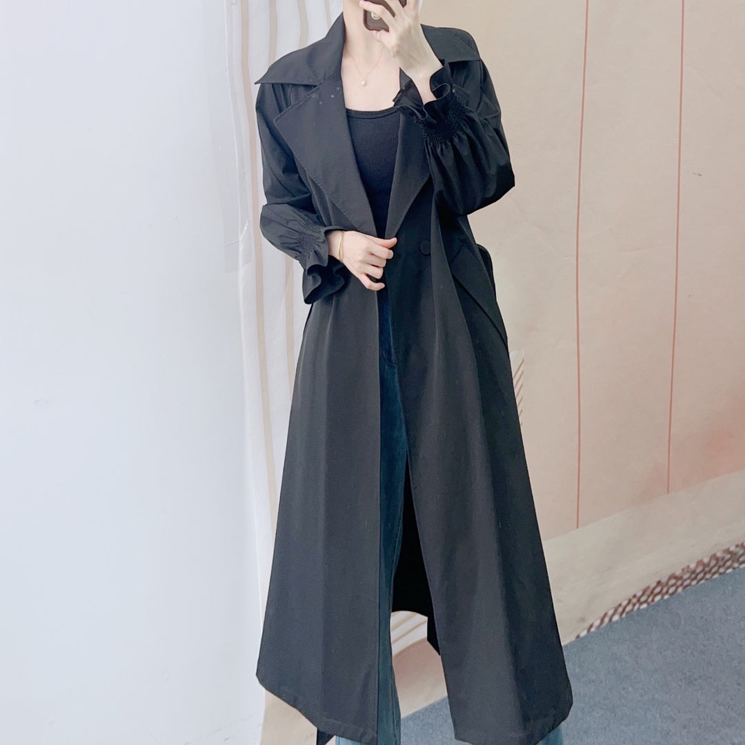 Dame elegant trenchcoat med voluminøse ærmer og moderne dobbelt knaplukning Stilla