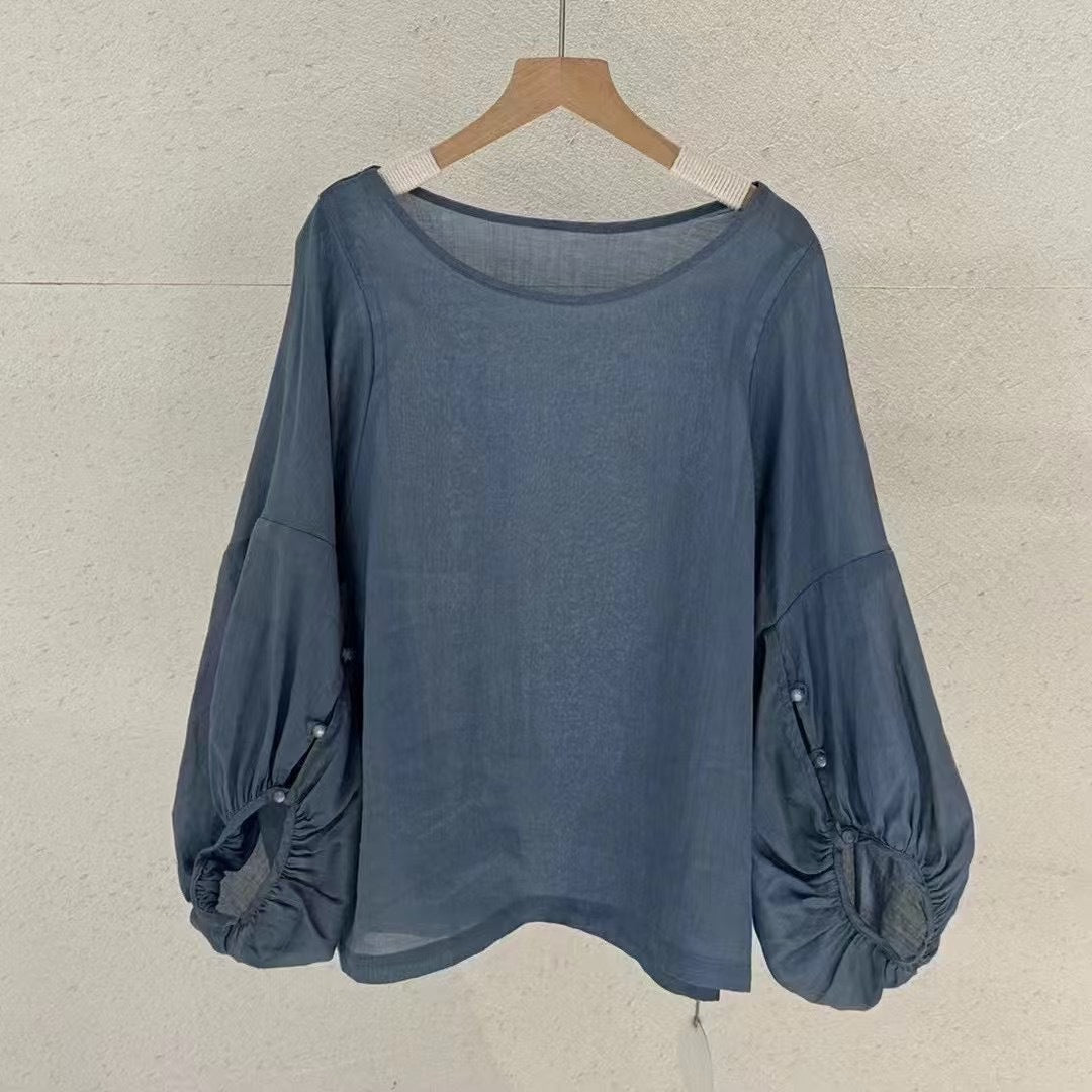 Femme Elegant Gennemsigtig Puffærme Bluse Stilla