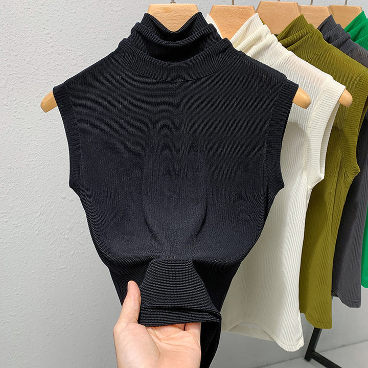 Dame ærmeløs Turtleneck-top i højkvalitets ribmateriale Stilla