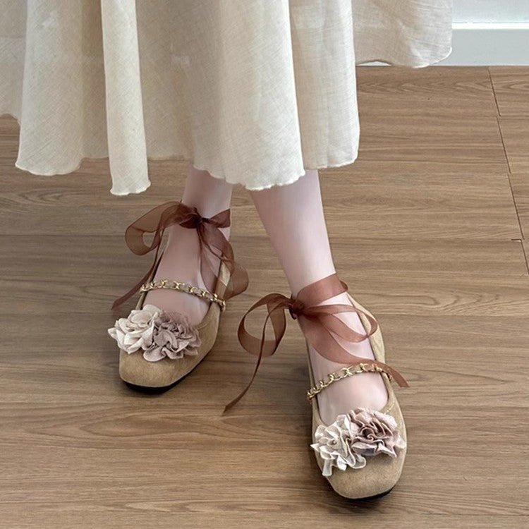 Dame blomst dekorerede ballerinaer med båndbinding Stilla