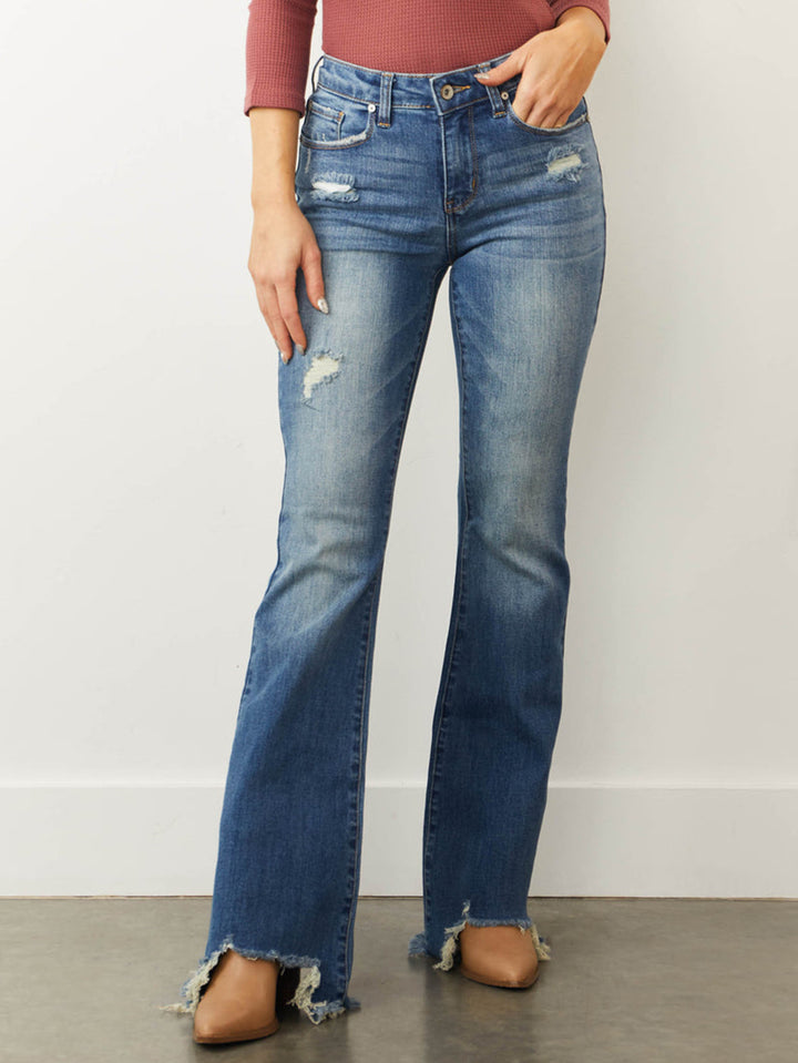 Dame Flared Jeans med frynset kant og moderigtige revnedetaljer Stilla