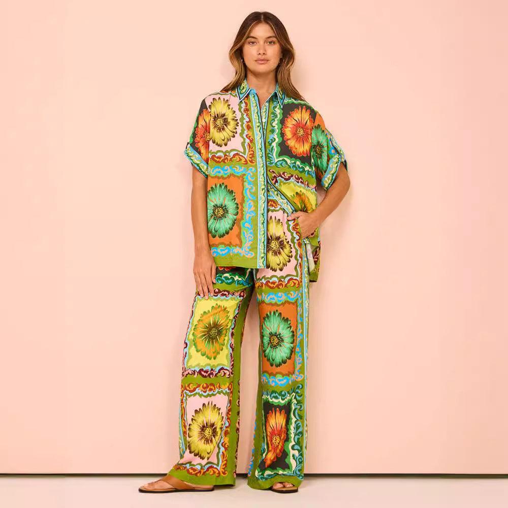 Dame Mode To-dels Sæt i Farverig Patchwork Stil Stilla