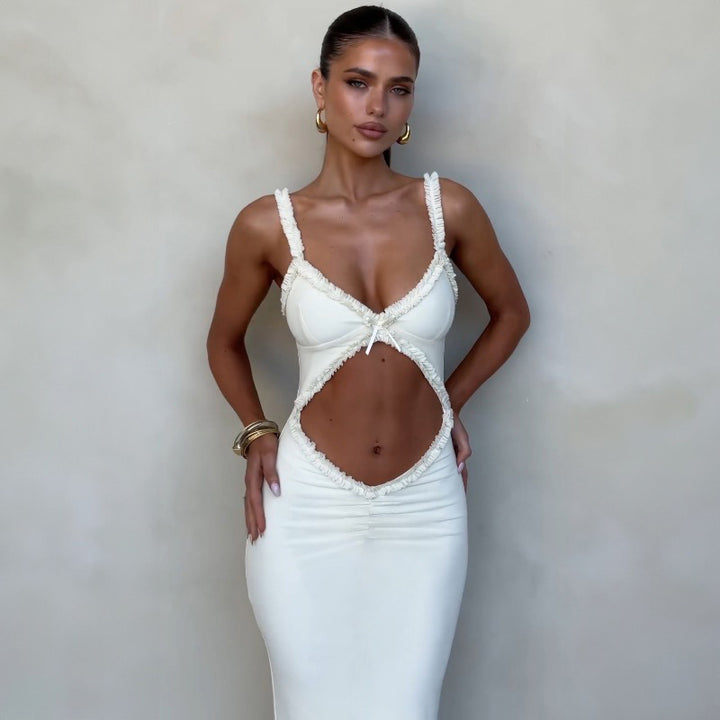 Damer elegant Cut-Out maxikjole med rynkedekorationer Stilla