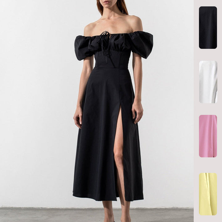 Kvindernes maxi kjole med off-the-shoulder design og voluminøse puffærmer Stilla