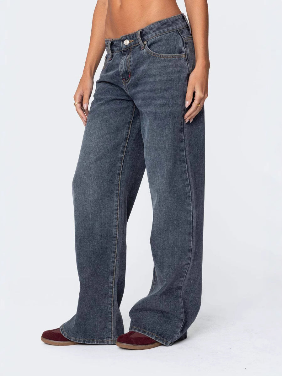 Dame bred Denim-bukser med frynset kant og høj talje Stilla