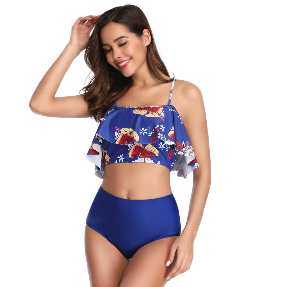 Dame Bikini-Sæt med flydende flæsedesign og høj talje Stilla