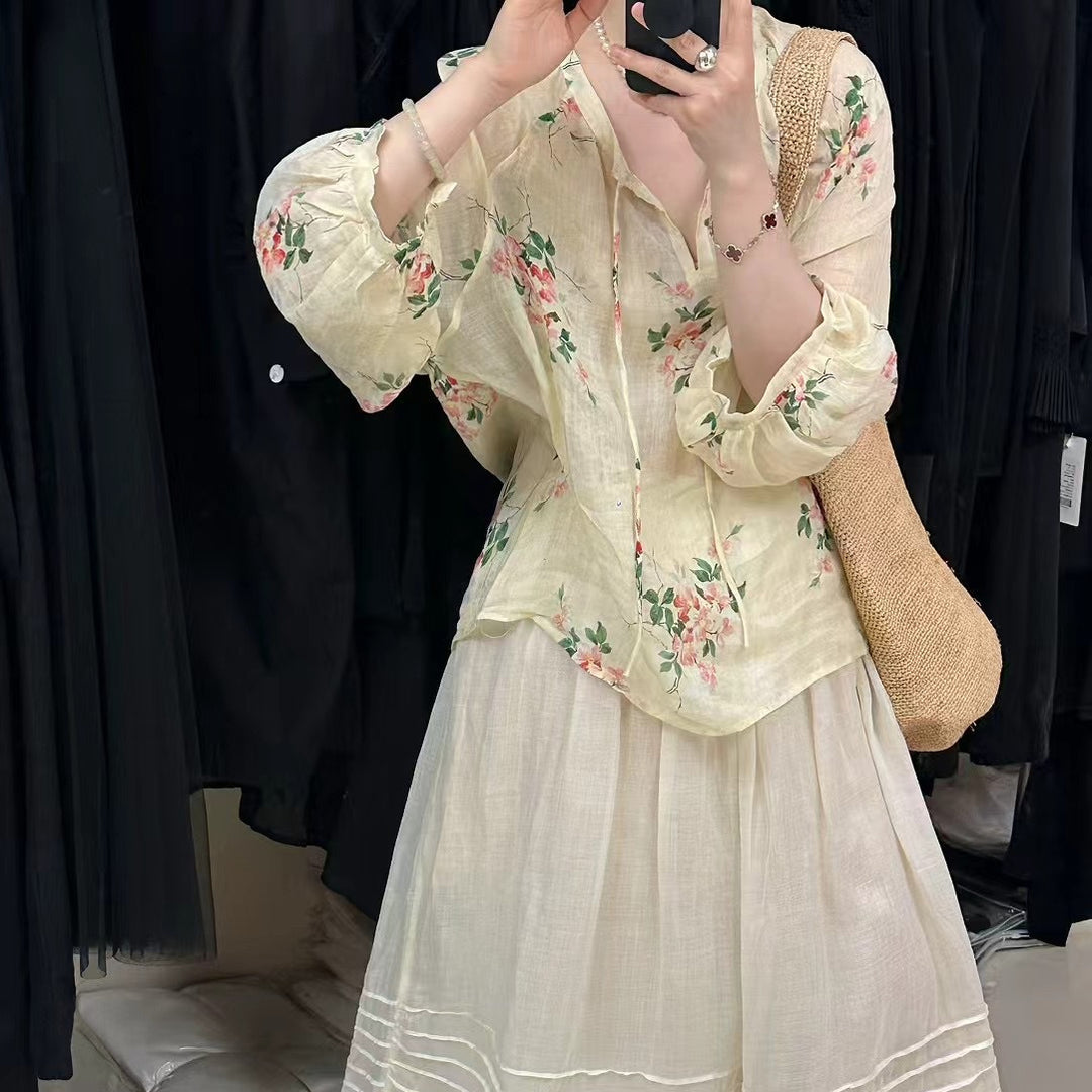 Femme Floral Broderet Knappeskjorte Stilla