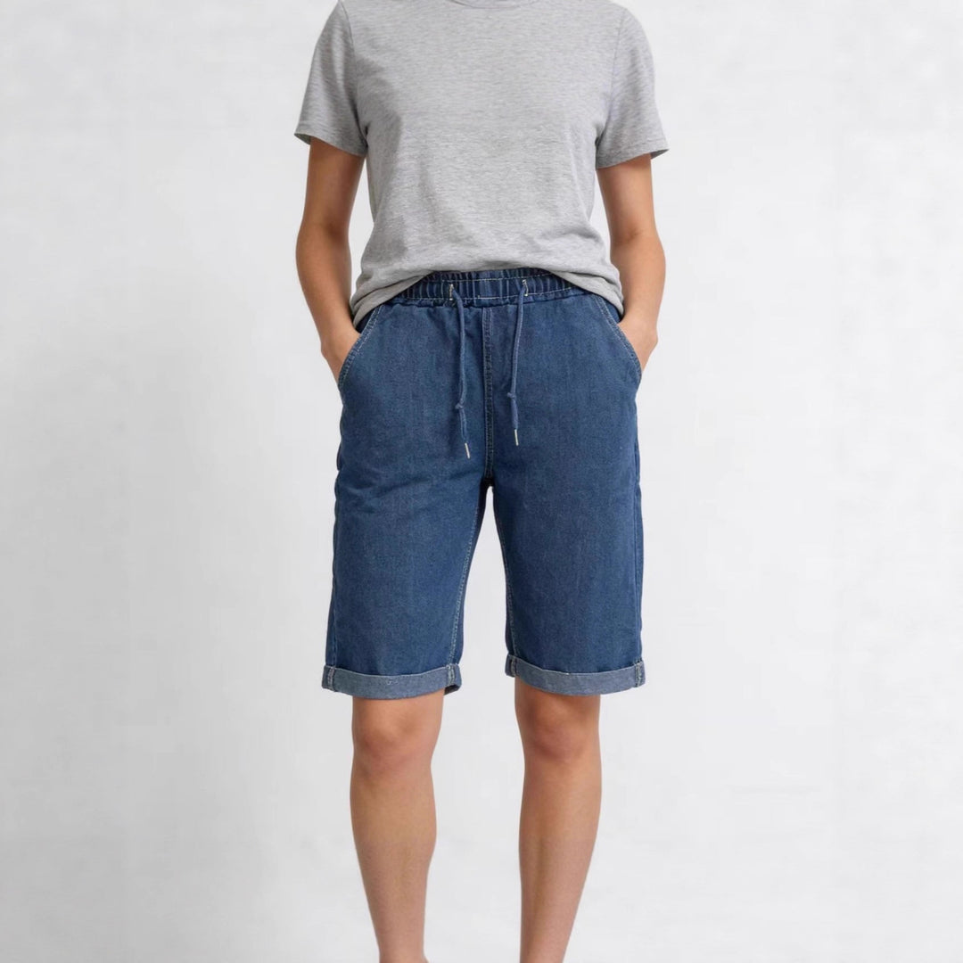 Dame jeans shorts med elastisk talje og praktiske lommer Skovae