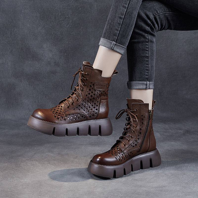 Femme Trendy Snørebånd Chunky Ankler Støvler med Udsnitdesign Stilla