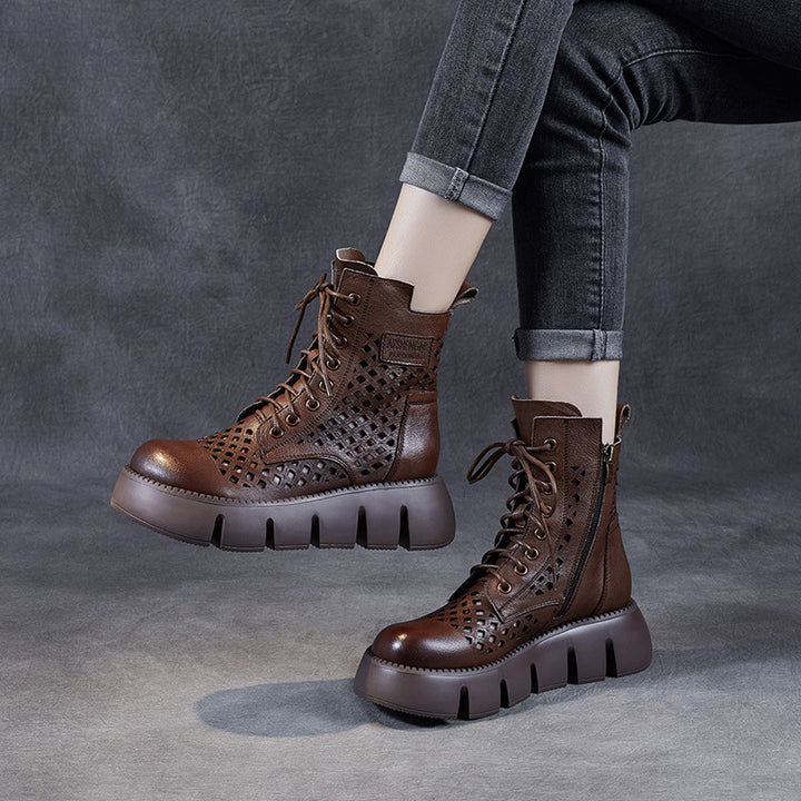 Femme Trendy Snørebånd Chunky Ankler Støvler med Udsnitdesign Stilla