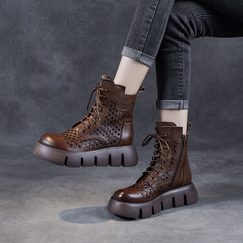 Femme Trendy Snørebånd Chunky Ankler Støvler med Udsnitdesign Stilla