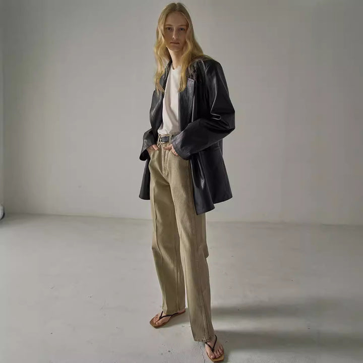 Kvinders casual oversized blazer lavet af høj kvalitet syntetisk læder Stilla