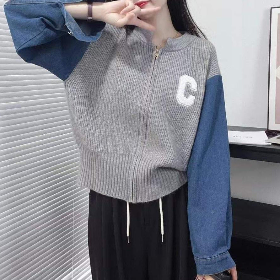 Dame Trendy Cardigan med Denim ærmer Stilla