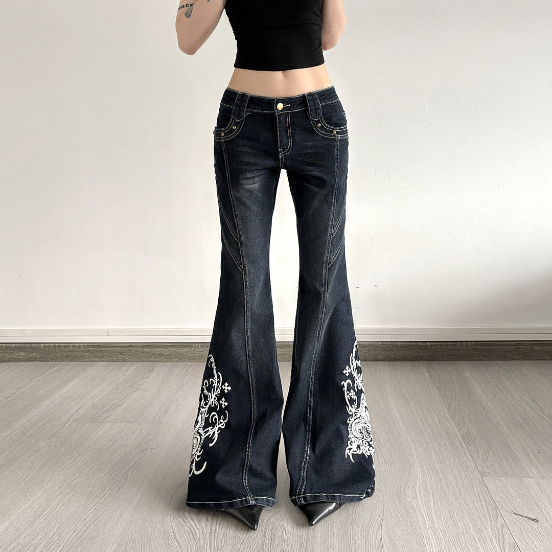 Dame Bootcut-jeans med kunstneriske broderidetaljer Skovae