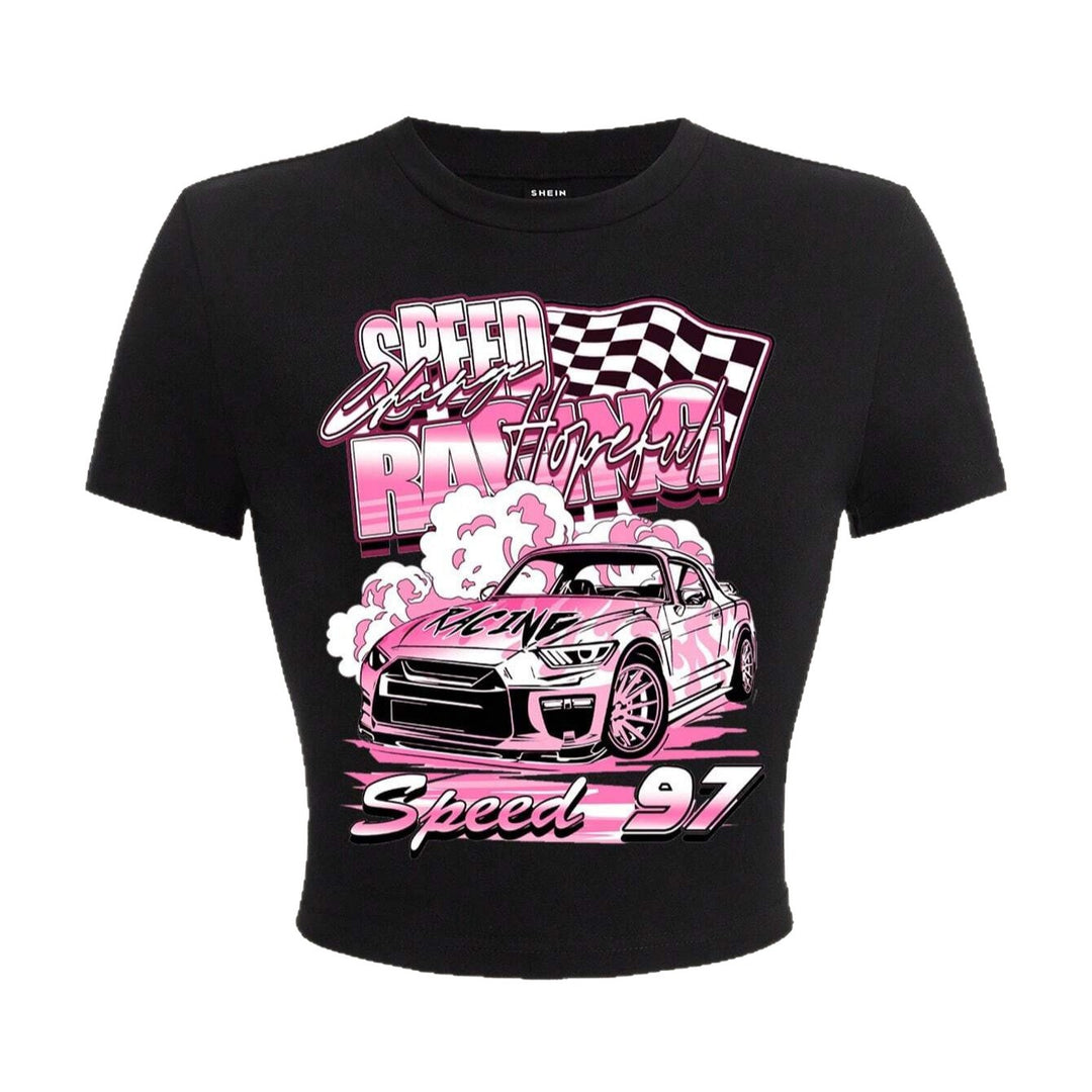 Dame Crop-T-Shirt med kreativt udtryksdesign Skovae