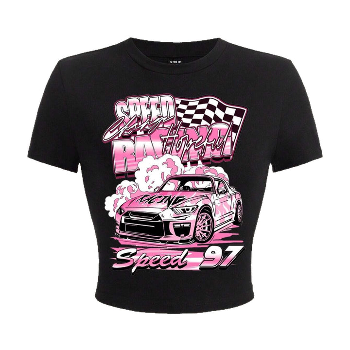 Dame Crop-T-Shirt med kreativt udtryksdesign Skovae