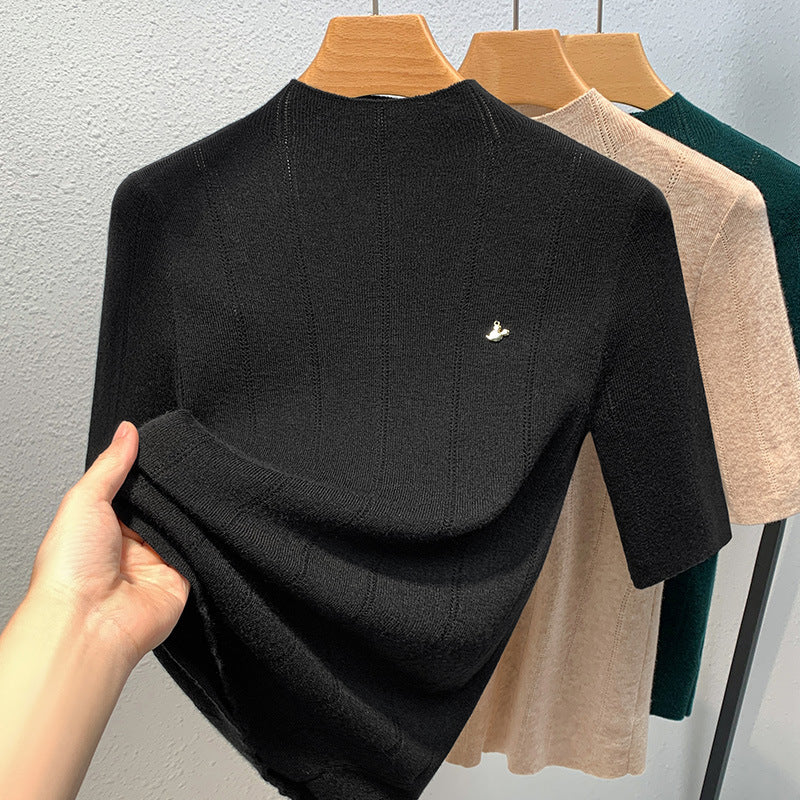 Dame Kortærmet Pullover med struktureret Ribdesign og elegant Ståkrave Stilla