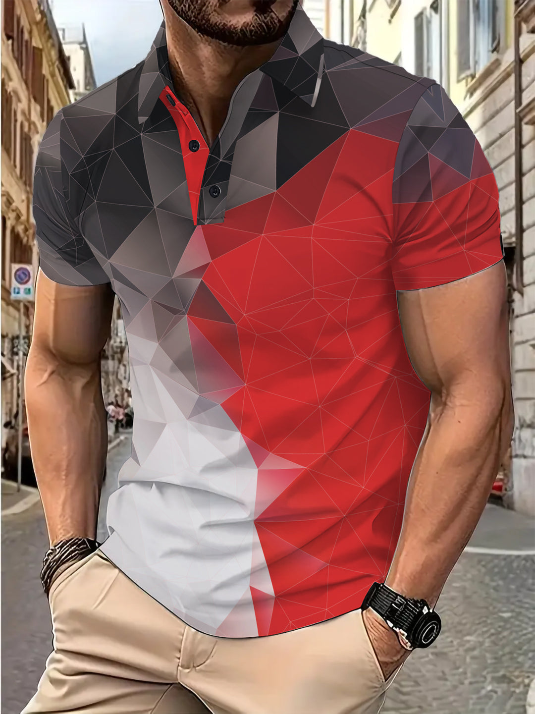 Herre Poloshirt med innovativt geometrisk design og åndbare egenskaber Stilla