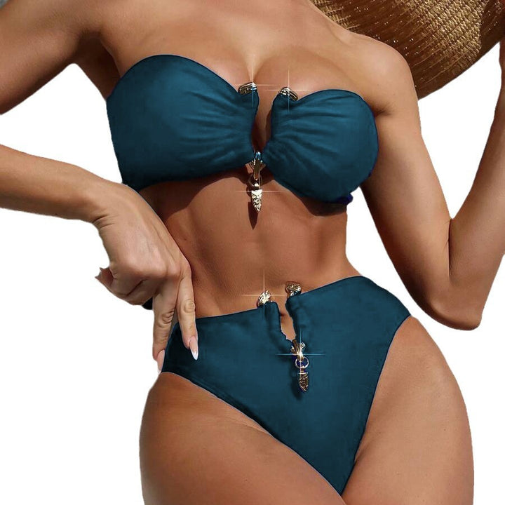 Dame bandeau-bikini med high-waisted snit og elegante dekorationselementer Stilla