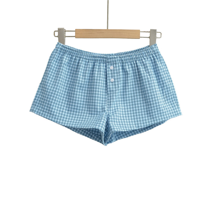 Dame bomulds shorts med klassisk ternet mønster og elastisk talje Stilla