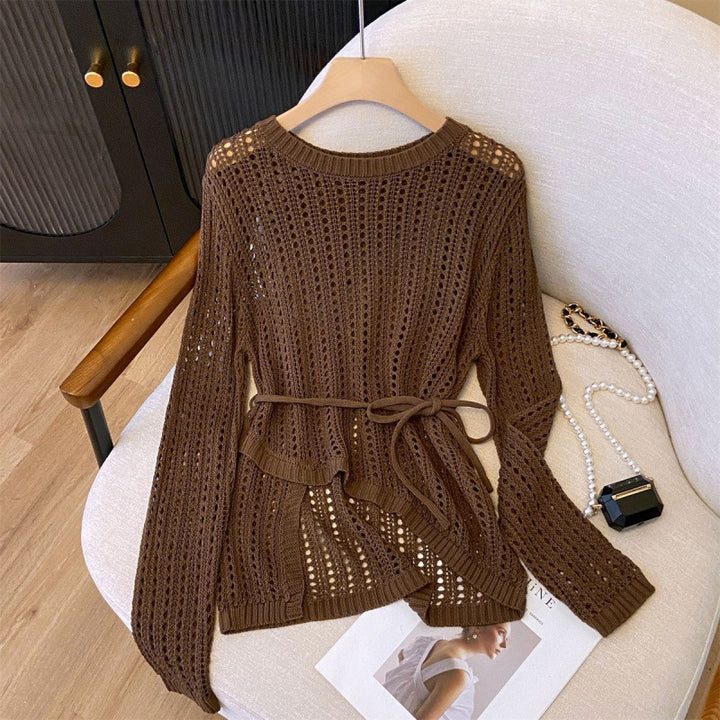 Femme Åben-Strik Afslappet Pullover med Knude Detalje Stilla