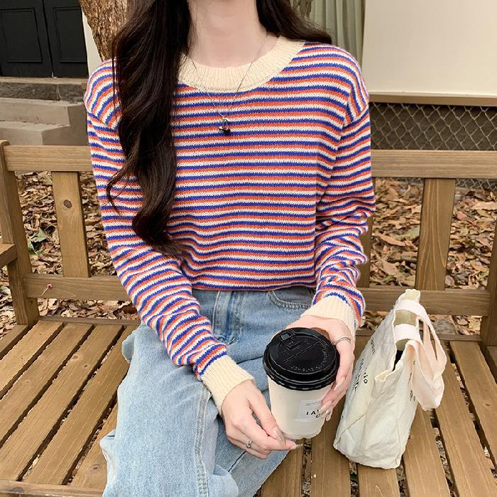 Dame casual stribet sweater med stilfuld ruffle trim Stilla