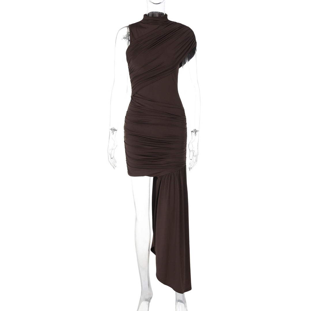 Dame Elegant asymmetrisk minikjole med drapering og sidelæg Skovae