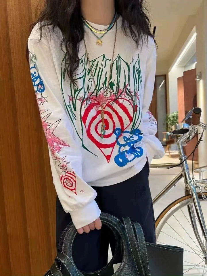 Damer afslappet longsleeve med kreativt print Stilla