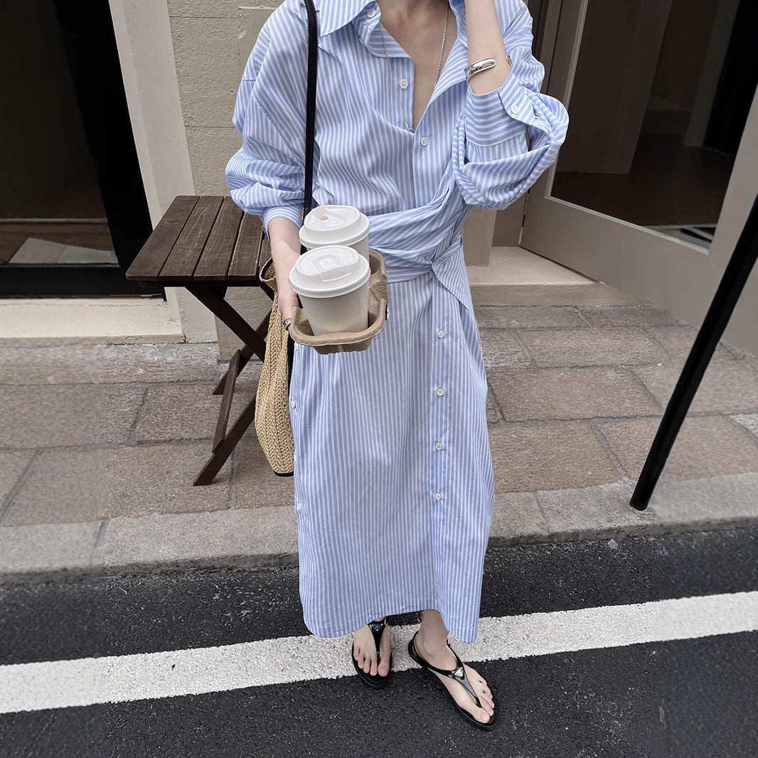 Dame Oversized Skjortekjole med fine striber og knapdetaljer Stilla