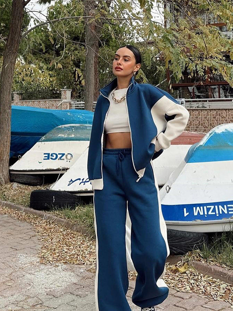 Kvinders sporty sweatshirt sæt med løs pasform og lynlås Skovae