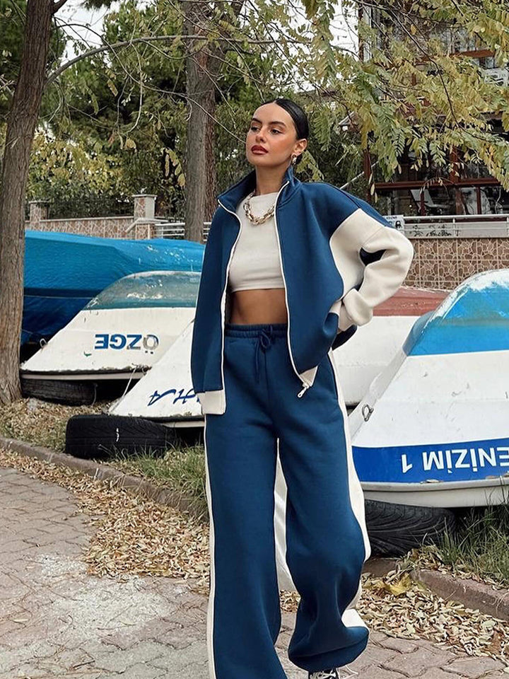 Kvinders sporty sweatshirt sæt med løs pasform og lynlås Skovae