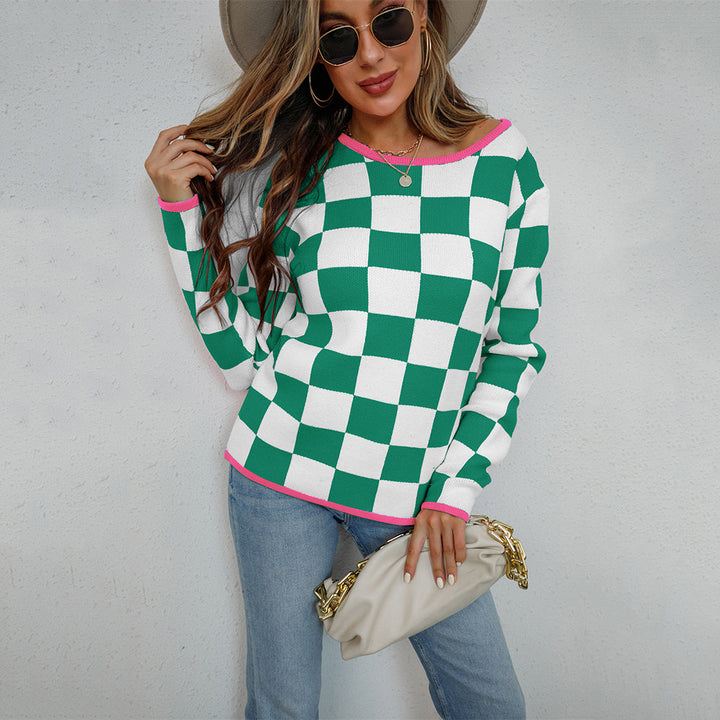 Kvinders casual sweater med ternet mønster Stilla