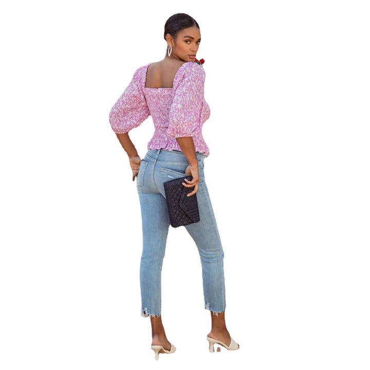 Dame Puffærmet Smocked Top Stilla