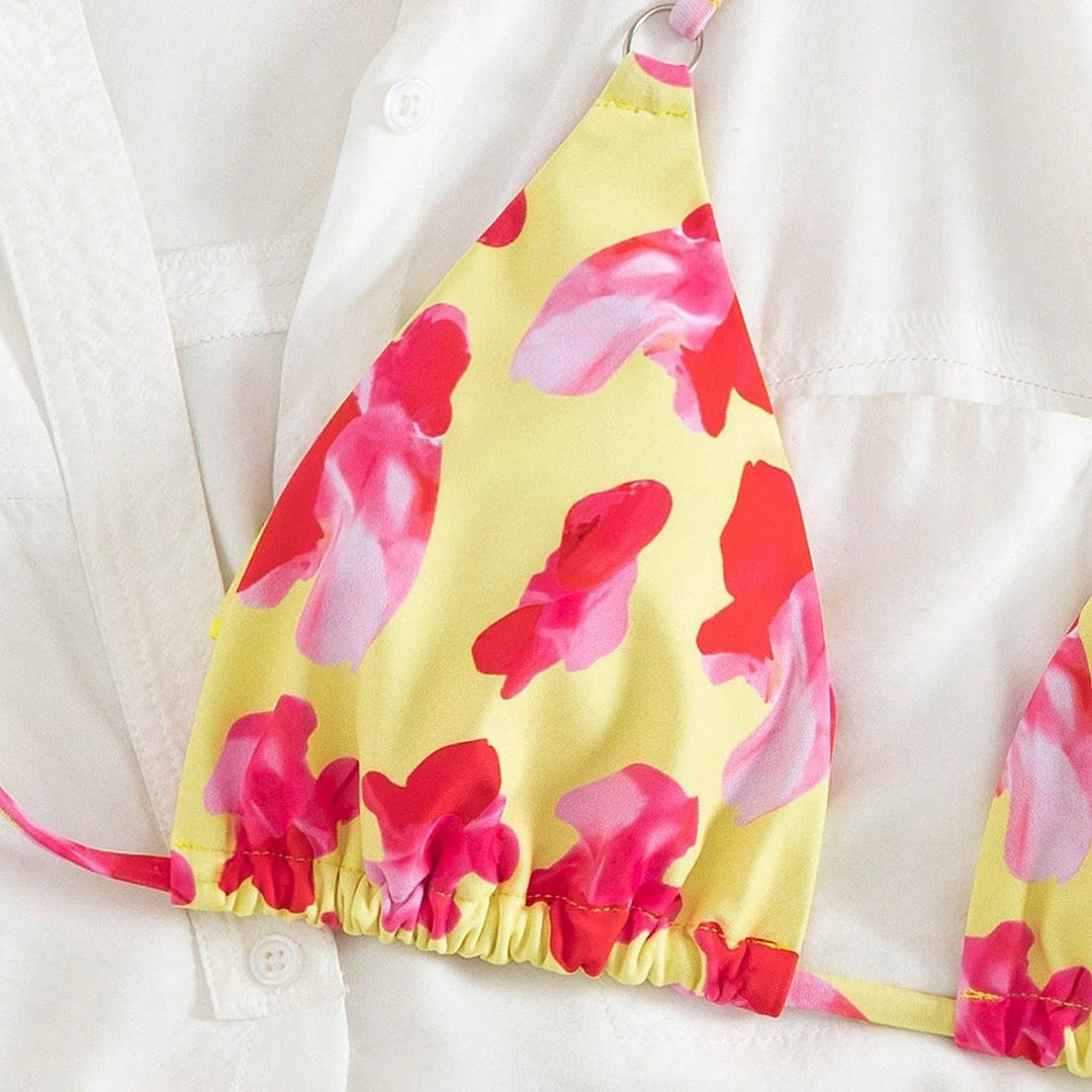 Dame Triangle-Bikini-Sæt med blomstret design Skovae