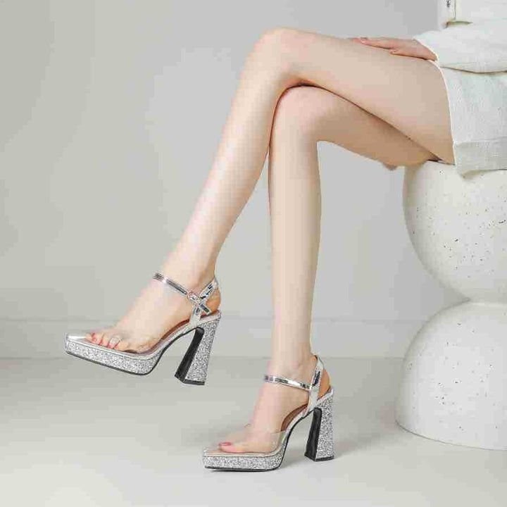 Femme Strappy Glitter-betonede Blokhæle Sandaler Stilla