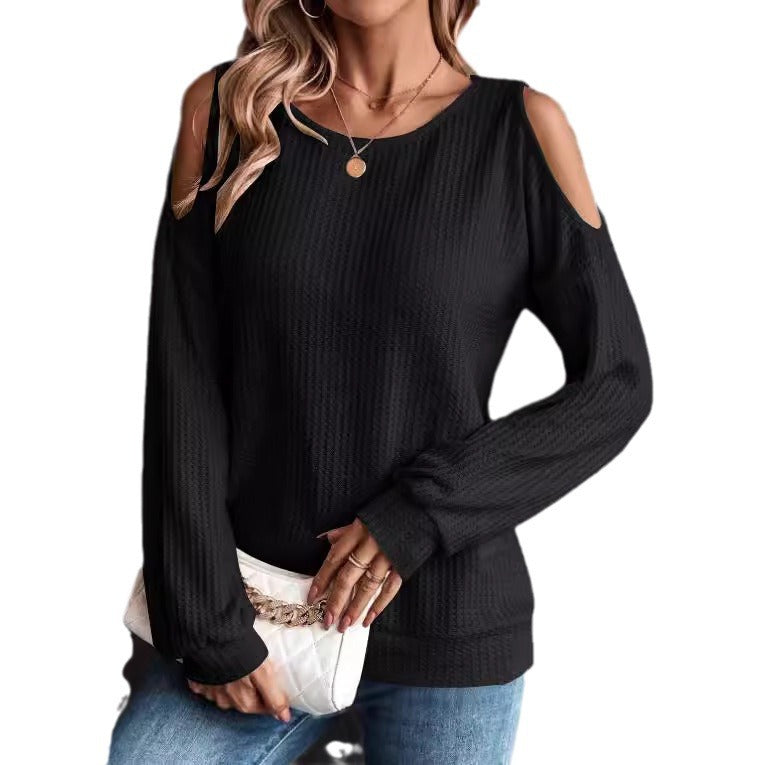Dame mode sweater med off-shoulder design og struktureret stof Stilla