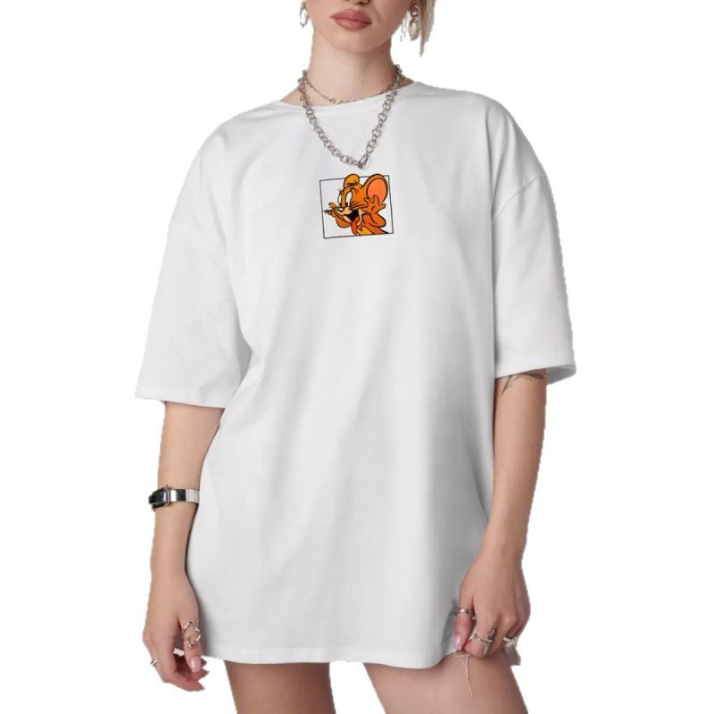 Dame T-shirt med kreativt cartoon-design Stilla