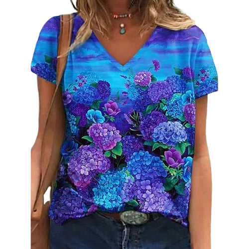 Dame Floral Print V-Udskæring Top Stilla