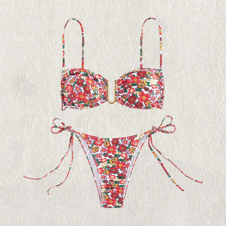 Dame blomsterprint justerbare bikini-sæt Stilla