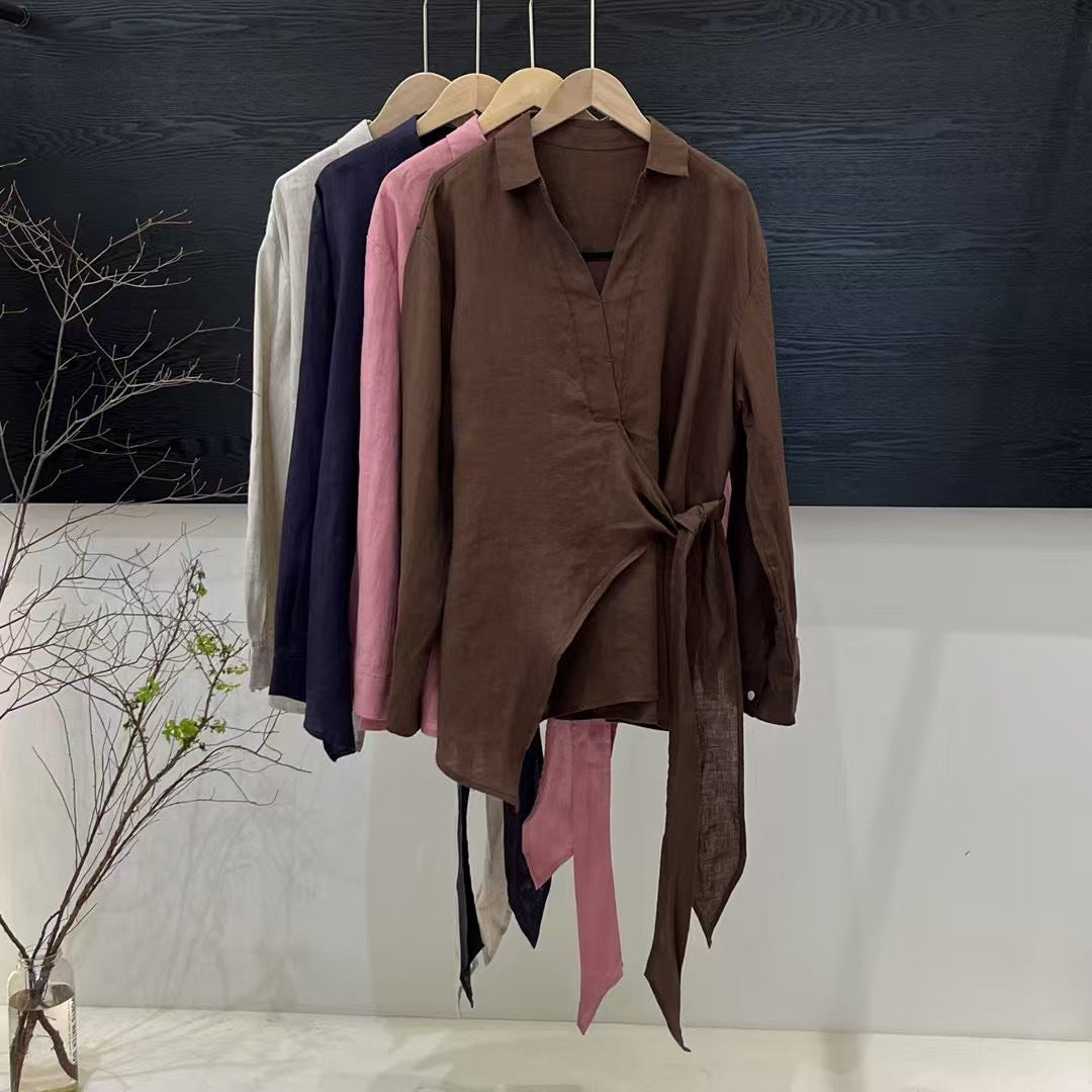 Femme Wrap-Stil Læder Bluse Stilla