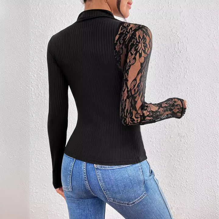 Dame Elegant top med gennemsigtige spidsærmer i struktureret design Stilla
