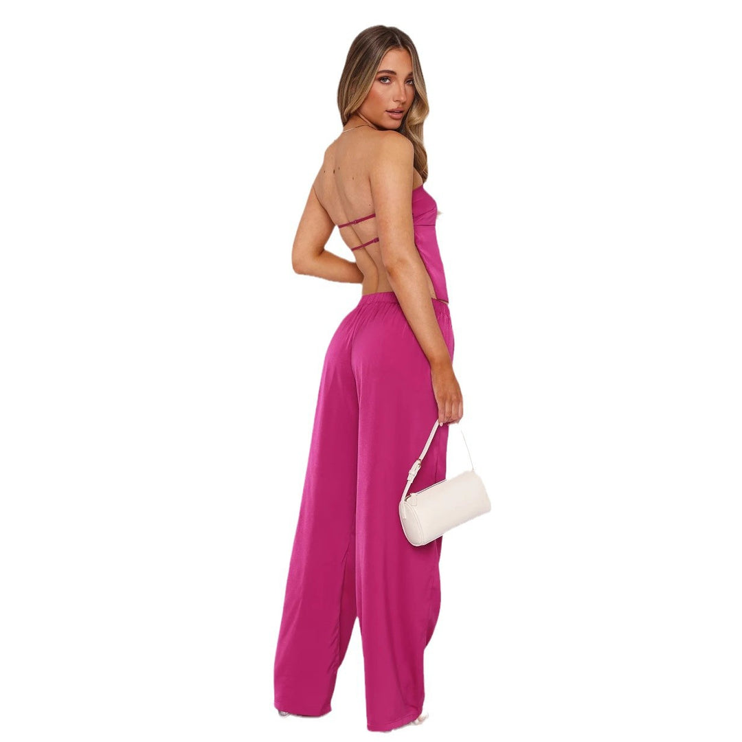 Dame Elegant Strapless Crop Top og Flydende Stumpebukser-Sæt Stilla